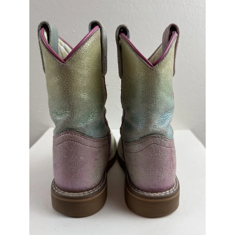 Dan Post Little Girls Metallic Rainbow Ombre Leather Square Toe Roper Boots 9D